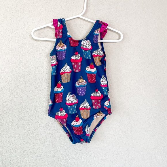 Pink Chicken Blue and Pink Cupcake Kids Swim One Piece